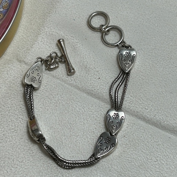 Brighton Sparkling Heart Bracelet Silver Plated Vintage Crystals 8" & Small Tin - Picture 5 of 10